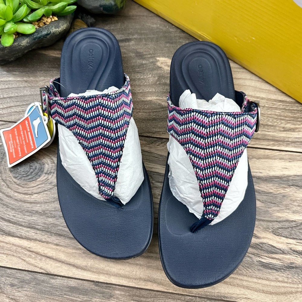 NIB Aetrex Rita 39 8.5 Thong Sandal Flip Flops Navy AE875 - Picture 2 of 12